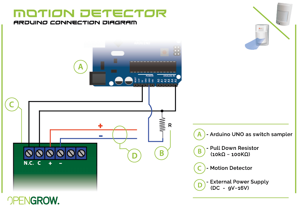 GroLab Motion Detector connection  diagram to Arduino